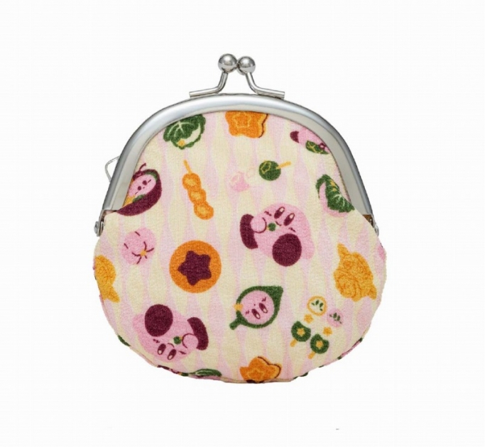 【グッズ-小物入れ】星のカービィ ふわふ和コレクション ちりめん カービィともぐもぐ和菓子 ①ちりめんがま口【再販】
