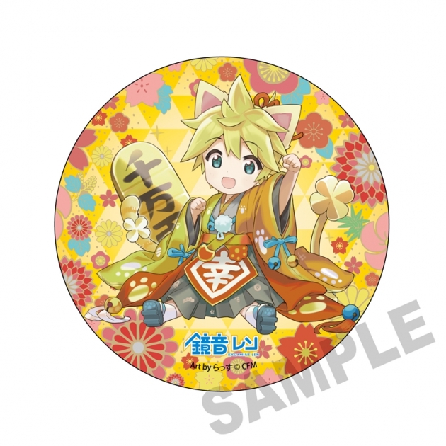 【グッズ-バッチ】「初音ミク×招き猫」 メガ缶バッジスタンド 鏡音レン Art by らっす

