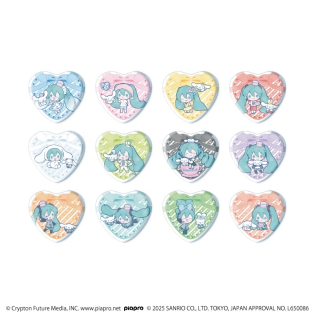 【グッズ-バッチ】初音ミク×シナモロール ホログラムハート型缶バッジ01/ブラインド(全12種)(コラボイラスト)
