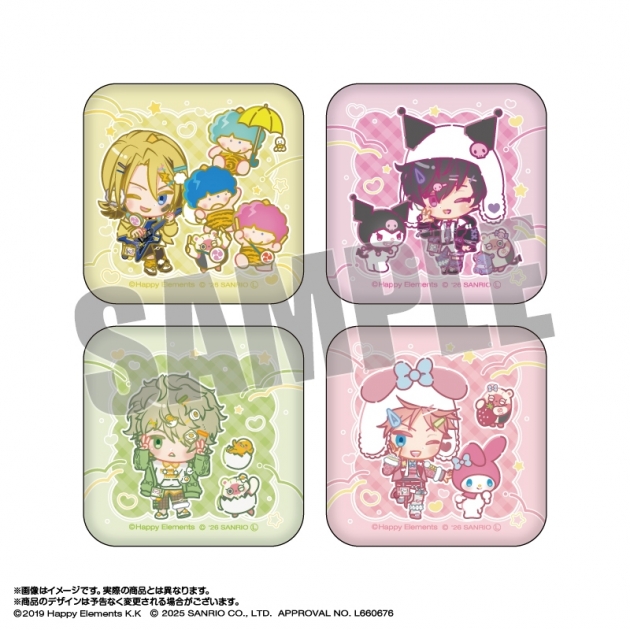 【グッズ-バッチ】エリオスライジングヒーローズ×サンリオキャラクターズ スクエア缶バッジセット 3.ウエストセクター なかよしポップコーデver.
