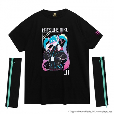 【グッズ-Tシャツ】初音ミク×LISTEN FLAVOR アームカバー付トップス 01.BLACK
