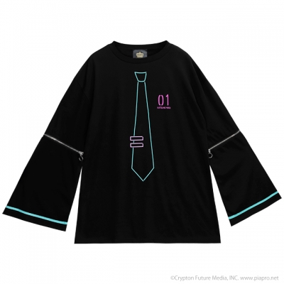 【グッズ-Tシャツ】初音ミク×LISTEN FLAVOR 袖ジップトップ 01.BLACK