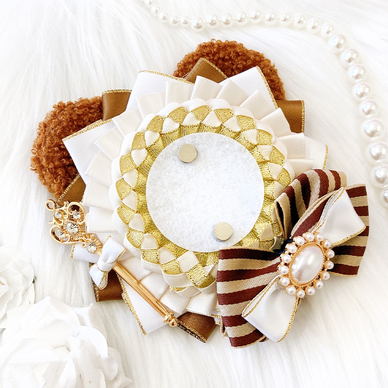 【グッズ-カバーホルダー】ノンキャラオリジナル くま耳付きロゼット/ホワイト【G.triGer】