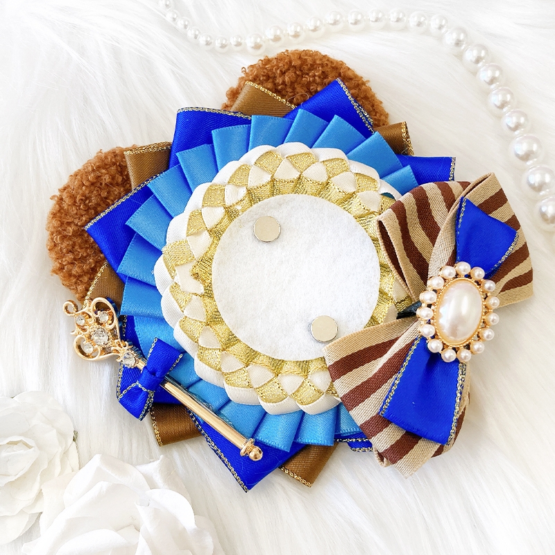 【グッズ-カバーホルダー】ノンキャラオリジナル くま耳付きロゼット/ブルー【G.triGer】