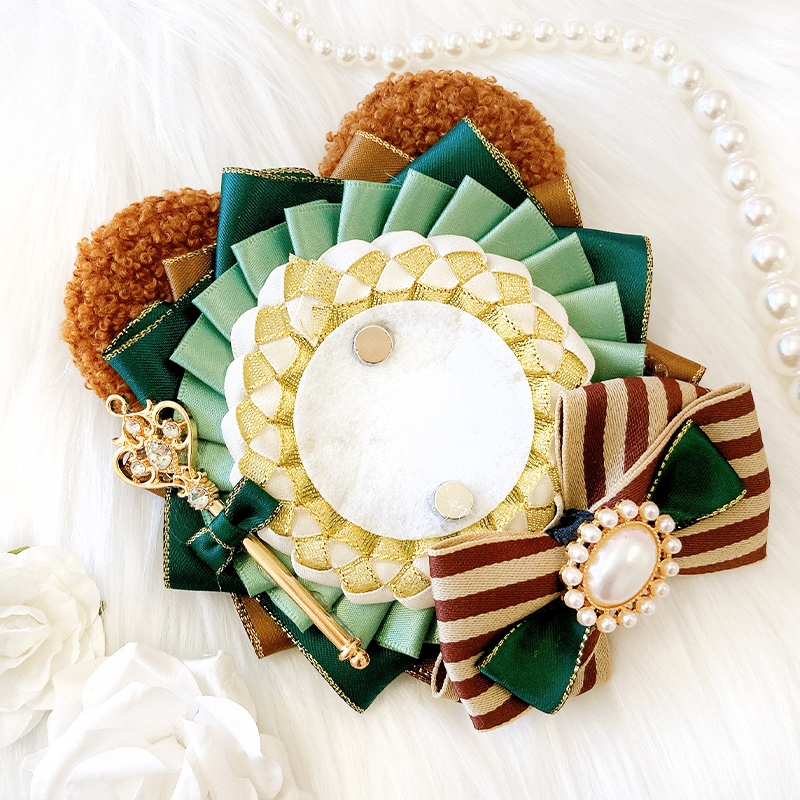 【グッズ-カバーホルダー】ノンキャラオリジナル くま耳付きロゼット/グリーン【G.triGer】