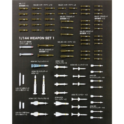【プラモデル】航空武装シリーズ 現用航空機用 ウェポンセット1 通常爆弾 & ミサイル '50~ 1/144【再販】