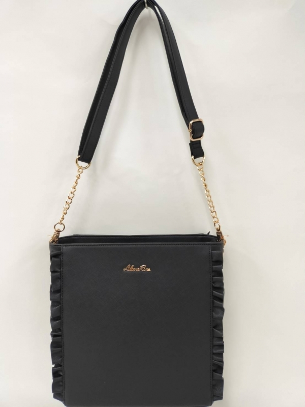 【グッズ-バッグ】ノンキャラオリジナル クリアポケットサイドフリルショルダー クロ【クレスト】