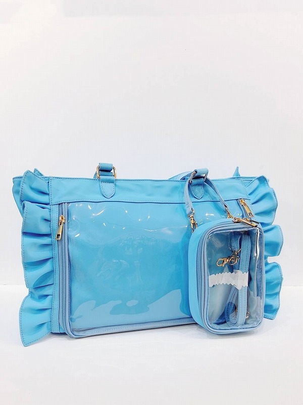 【グッズ-バッグ】春奈るな×REA RAREコラボ OSHI TO DATE（オシトデート） ぬいポ付A4面フリルバッグ マリンシュガー（ブルー）【REA RARE】