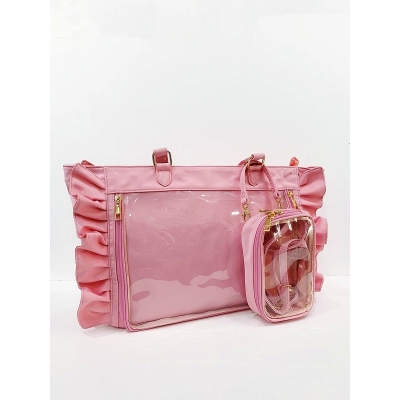 【グッズ-バッグ】春奈るな×REA RAREコラボ OSHI TO DATE(オシトデート) ぬいポ付A4面フリルバッグ ストロベリーシュガー(ピンク)【REA RARE】