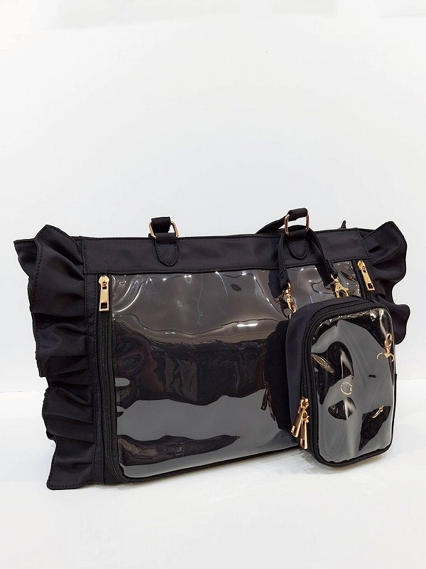 【グッズ-バッグ】春奈るな×REA RAREコラボ OSHI TO DATE（オシトデート） ぬいポ付A4面フリルバッグ ブラックシュガー（ブラック）【REA RARE】