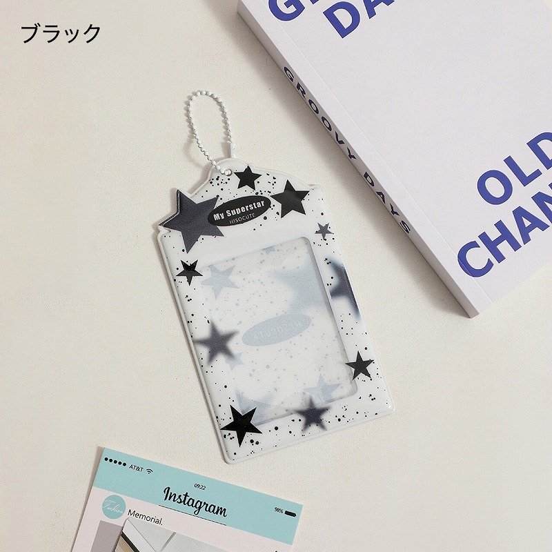【グッズ-カードケース】ノンキャラオリジナル 「スターのフレーム」星柄推しチェキ用ホルダー ブラック【GAACAL】