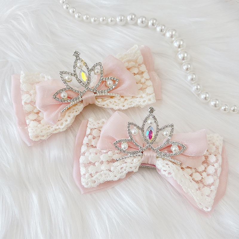 【グッズ-クリップ】ノンキャラオリジナル ティアラ付きリボンクリップ ピンク【G.triGer】