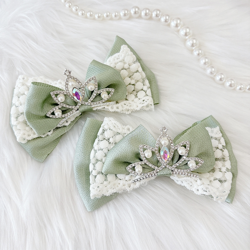 【グッズ-クリップ】ノンキャラオリジナル ティアラ付きリボンクリップ グリーン【G.triGer】