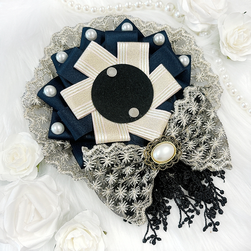 【グッズ-カバーホルダー】ノンキャラオリジナル レースリボンロゼット ネイビー【G.triGer】