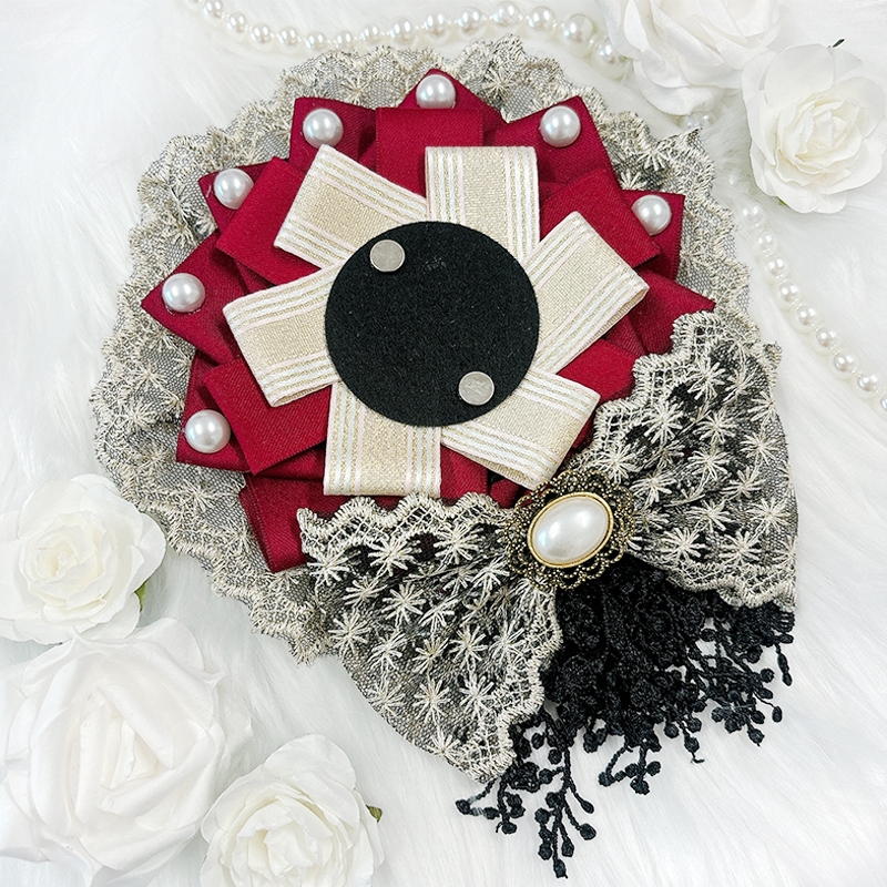 【グッズ-カバーホルダー】ノンキャラオリジナル レースリボンロゼット レッド【G.triGer】