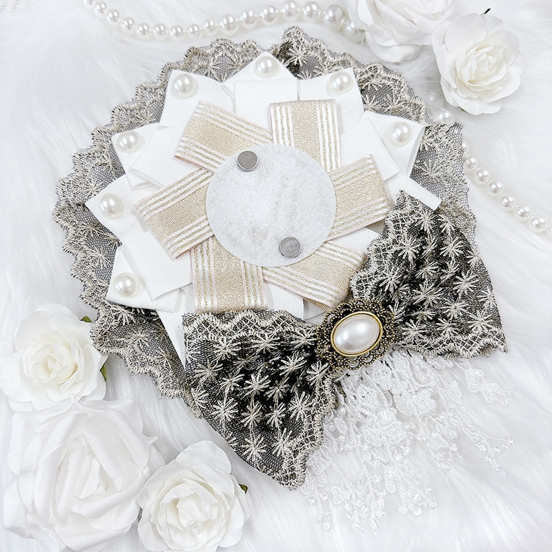 【グッズ-カバーホルダー】ノンキャラオリジナル レースリボンロゼット ホワイト【G.triGer】