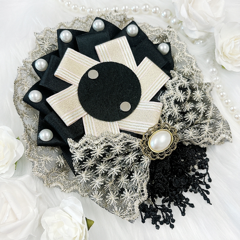 【グッズ-カバーホルダー】ノンキャラオリジナル レースリボンロゼット ブラック【G.triGer】