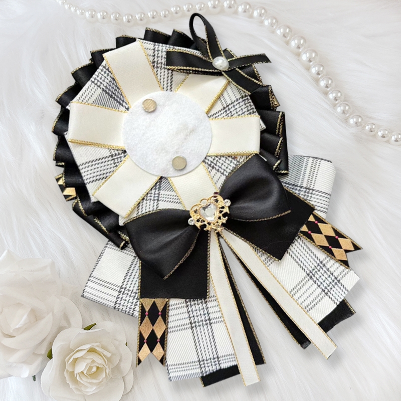 【グッズ-カバーホルダー】ノンキャラオリジナル チェック柄ロゼット ブラック【G.triGer】