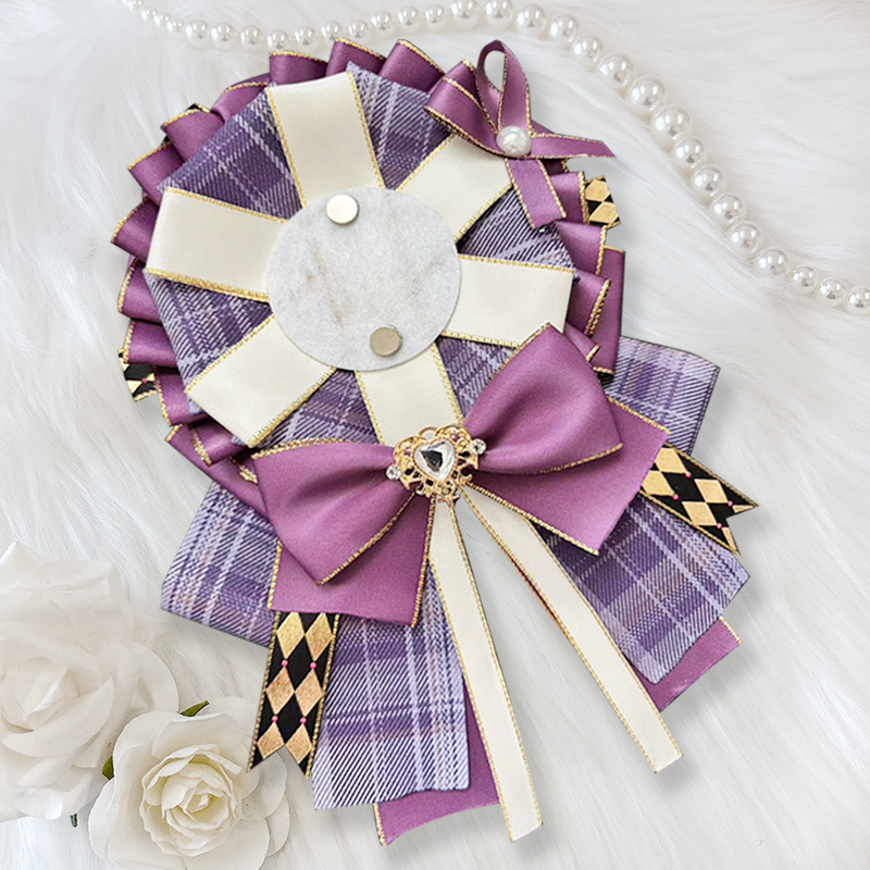 【グッズ-カバーホルダー】ノンキャラオリジナル チェック柄ロゼット パープル【G.triGer】