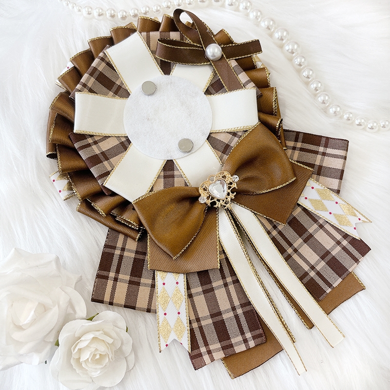 【グッズ-カバーホルダー】ノンキャラオリジナル チェック柄ロゼット ブラウン【G.triGer】