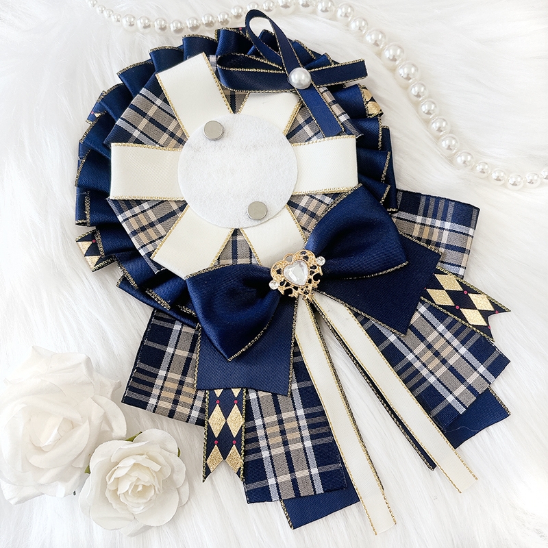 【グッズ-カバーホルダー】ノンキャラオリジナル チェック柄ロゼット ネイビー【G.triGer】