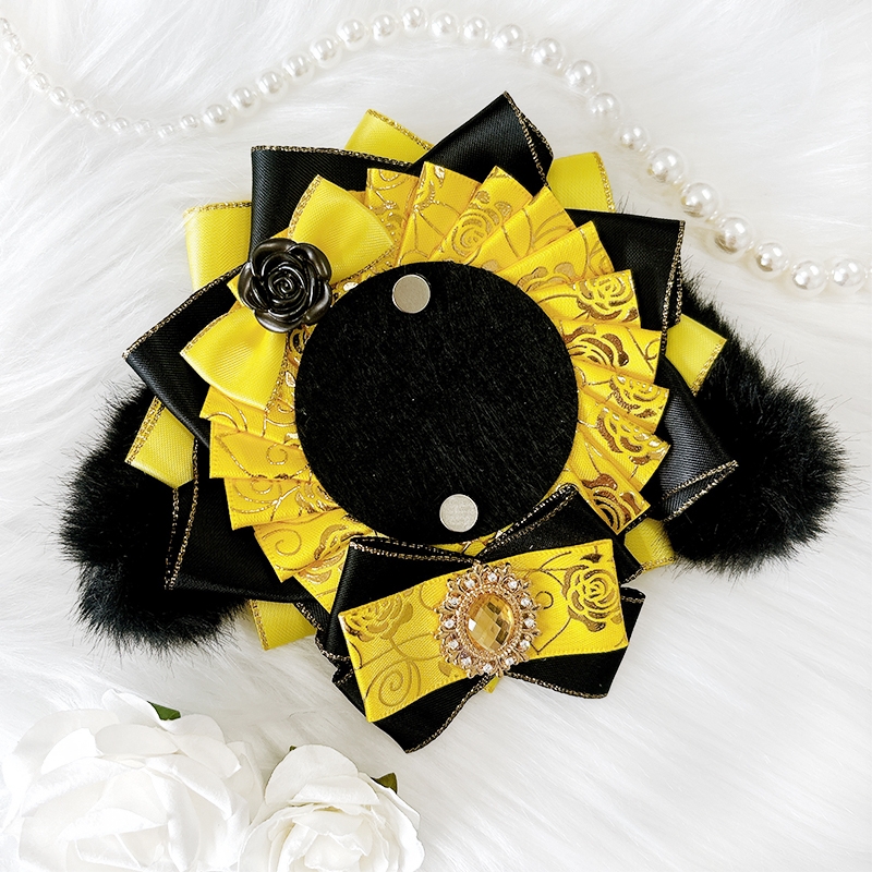 【グッズ-カバーホルダー】ノンキャラオリジナル 垂れ耳付きロゼット イエロー【G.triGer】