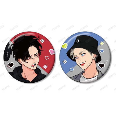 【グッズ-バッチ】ハッピークソライフ はらだ先生 描き下ろし 粕谷京太郎&葛谷善行 わくわくショッピングver. 缶バッジ2個セット