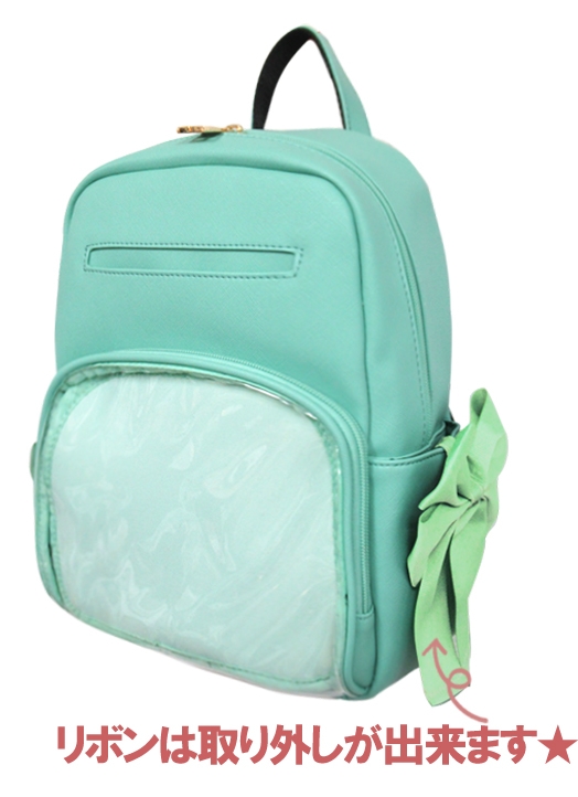 【グッズ-バッグ】ノンキャラオリジナル クリアポケット リボンミニリュック グリーン【クレスト】