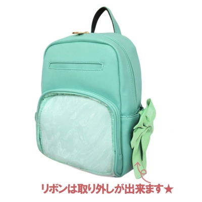 【グッズ-バッグ】ノンキャラオリジナル クリアポケット リボンミニリュック グリーン【クレスト】