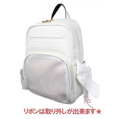 【グッズ-バッグ】ノンキャラオリジナル クリアポケット リボンミニリュック ホワイト【クレスト】
