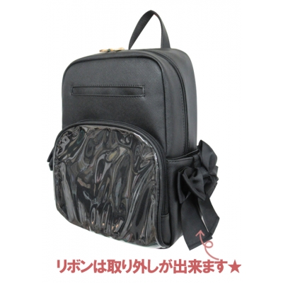 【グッズ-バッグ】ノンキャラオリジナル クリアポケット リボンミニリュック ブラック【クレスト】