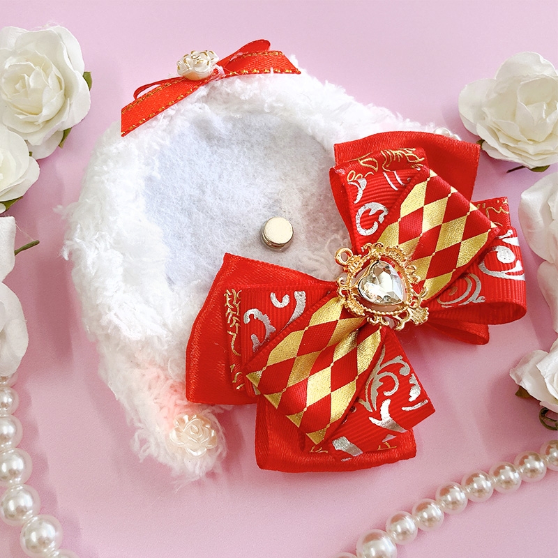 【グッズ-カバーホルダー】ノンキャラオリジナル ふわふわ垂れ耳ロゼット 【缶バッジ 痛ロゼット】レッド【G.triGer】