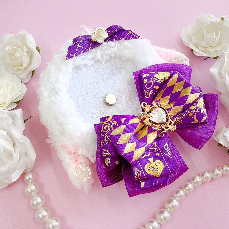 【グッズ-カバーホルダー】ノンキャラオリジナル ふわふわ垂れ耳ロゼット 【缶バッジ 痛ロゼット】ラベンダー【G.triGer】