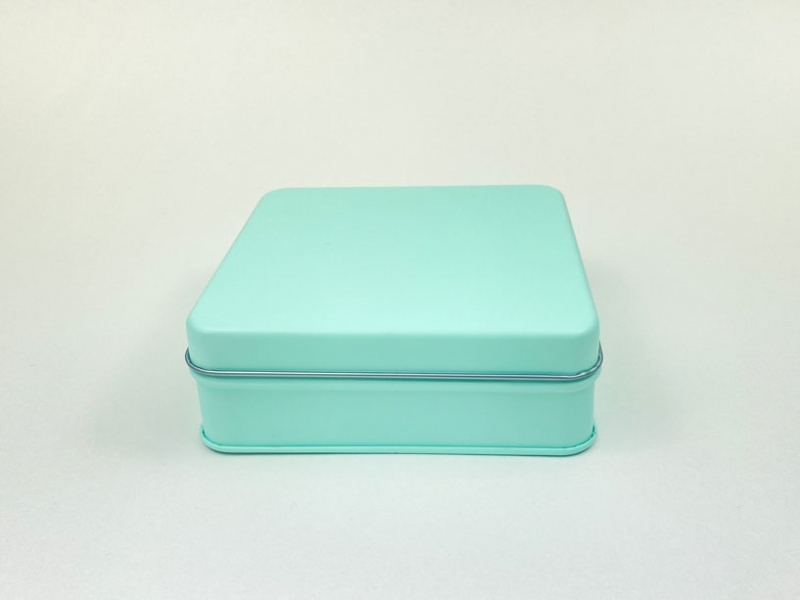 【グッズ-小物入れ】ノンキャラオリジナル カラフル缶ケース ミントブルー スクエアタイプ