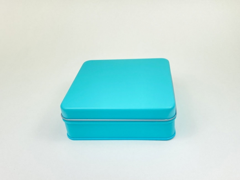 【グッズ-小物入れ】ノンキャラオリジナル カラフル缶ケース アクアブルー スクエアタイプ