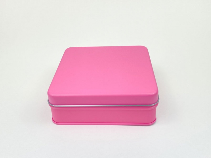 【グッズ-小物入れ】ノンキャラオリジナル カラフル缶ケース チェリーピンク スクエアタイプ