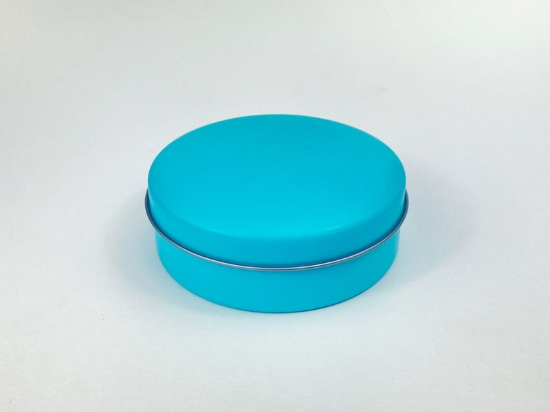 【グッズ-小物入れ】ノンキャラオリジナル カラフル缶ケース アクアブルー ラウンドタイプ
