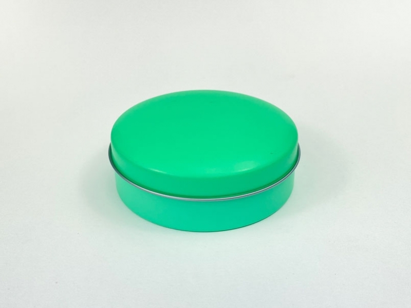 【グッズ-小物入れ】ノンキャラオリジナル カラフル缶ケース エメラルドグリーン ラウンドタイプ