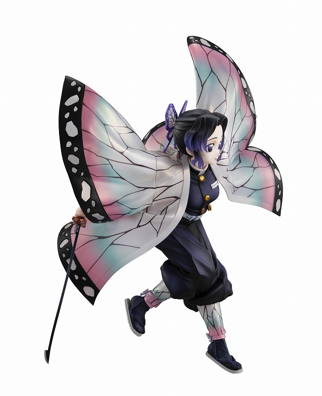 鬼滅の刃のフィギュア 胡蝶しのぶです 羽ばたく羽のように美しい羽織りや身のこなし 髪飾りや羽織りと同じ模様の脚絆もキュート パワーストーンアクセサリーとなごむアート