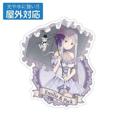 【グッズ-ステッカー】Re:ゼロから始める異世界生活 描き下ろし エミリア&パック 屋外対応ステッカー パーティードレスver.