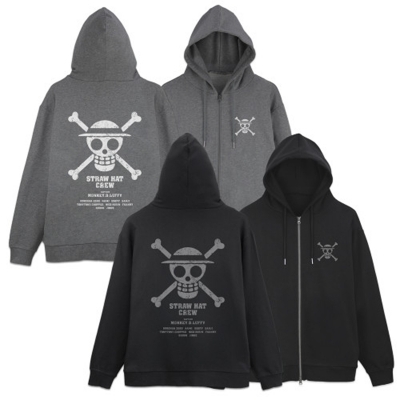 【グッズ-ジャンパー・コート】ワンピース 麦わらの一味 ジップパーカー/MIX GRAY-XL
