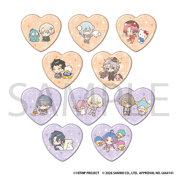 【グッズ-バッチ】18TRIP ハート形キャラバッジコレクション/夕・夜班 サンリオキャラクターズ