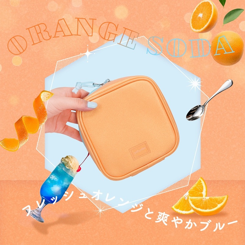 【グッズ-ポーチ】ノンキャラオリジナル sofumo mashikaku pouch(マシカクポーチ) 収納 自立 メイクポーチ ミニポーチ コスメ スクエア ガジェットポーチ 旅行 全2色(MOT-GPOUCH02)オレンジソーダ【MOTTERU】