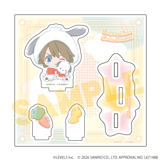 【グッズ-スタンドポップ】イナズマイレブン×サンリオキャラクターズ アクリルスタンドプレート43/フィディオ・アルデナ×ポチャッコ(コラボイラスト)