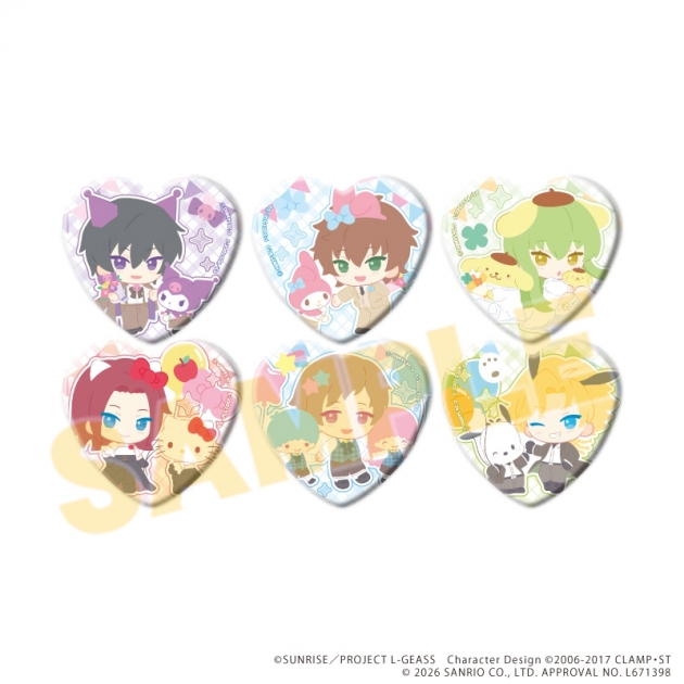 【グッズ-バッチ】コードギアス×サンリオキャラクターズ ハート型缶バッジ01/ブラインド(全6種)(コラボイラスト)