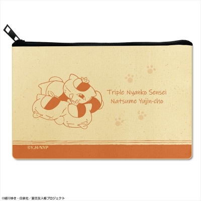 【グッズ-ポーチ】夏目友人帳 フラットポーチ Ver.2 デザイン02(トリプルニャンコ先生/A)【再販】