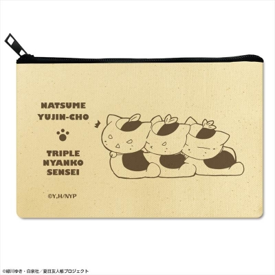 【グッズ-ポーチ】夏目友人帳 フラットポーチ Ver.2 デザイン04(トリプルニャンコ先生/B)【再販】