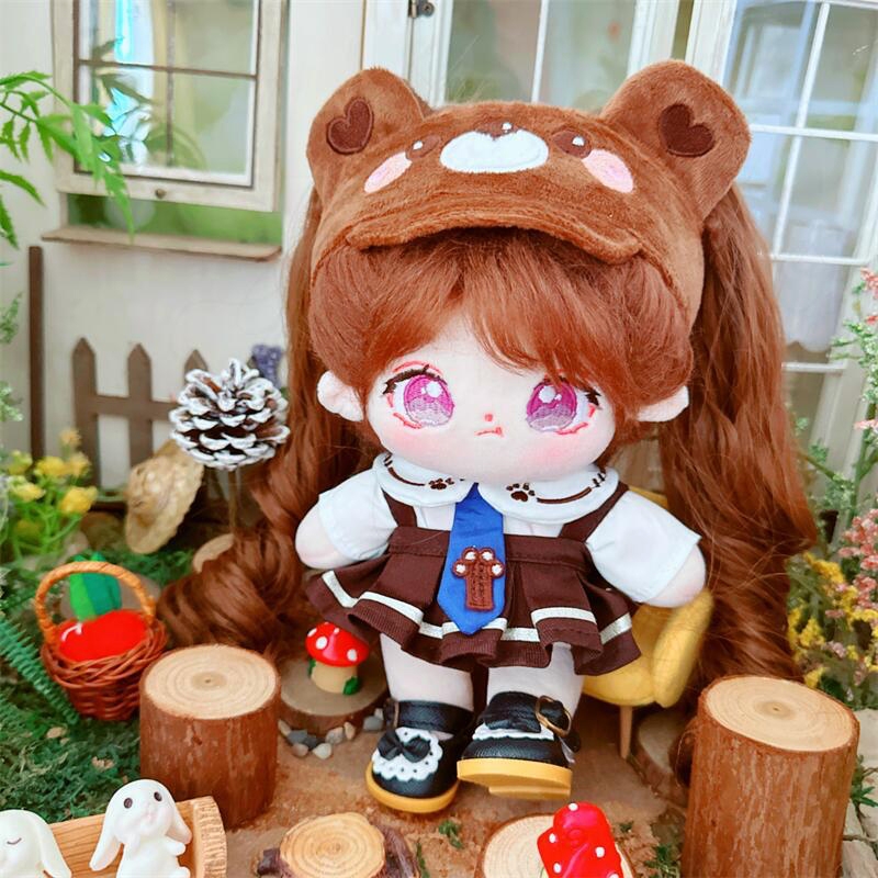 【グッズ-衣装】ノンキャラオリジナル 20cm 用ぬい服【くま耳サンバイザー・ シャツ・ワンピース・ ネクタイ 4 点セット】【G.triGer】