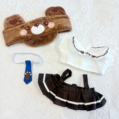 【グッズ-衣装】ノンキャラオリジナル 20cm 用ぬい服【くま耳サンバイザー・ シャツ・ワンピース・ ネクタイ 4 点セット】【G.triGer】