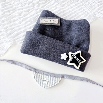 【グッズ-衣装】ノンキャラオリジナル ぬいぐるみ用猫耳ニット帽&スタイセット【10cm用】チャコール【G.triGer】